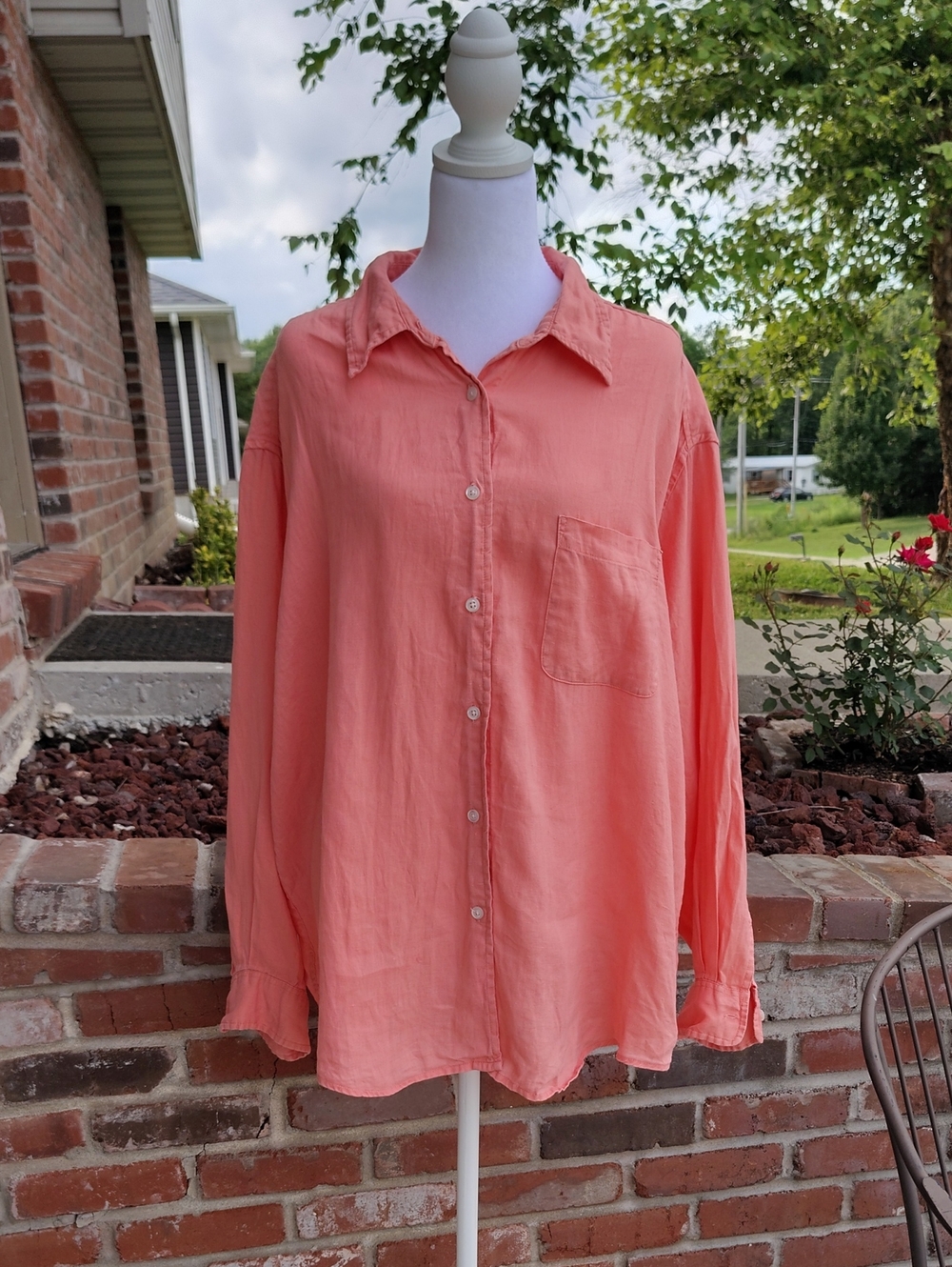 Vintage Eddie Bauer 100% Linen Button Up Shirt Size XXL Beachy Coastal Plus Size